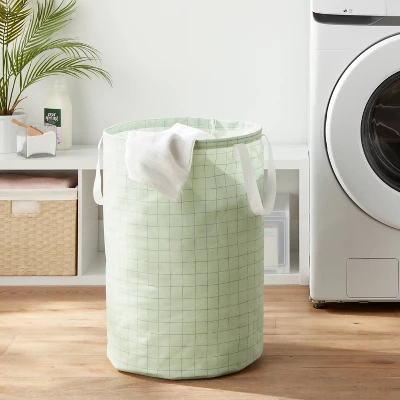 Scrunchable Round Laundry Hamper Green Stitch Grid - Brightroom™ 3 Scrunchable Round Laundry Hamper Green Stitch Grid - Brightroom™