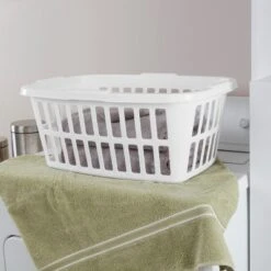 Brightroom 37 1.5bu Laundry Basket White - Brightroom™: Large Portable Clothes Hamper With Built-In Handles, 52.8L Capacity