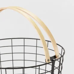 Round Black Wire With Natural Wood Handles Floor Basket - Brightroom™ 7 Round Black Wire With Natural Wood Handles Floor Basket - Brightroom™ -Brightroom GUEST 140412b5 2135 4e6e 98c4 f1bd6f7ce5f8