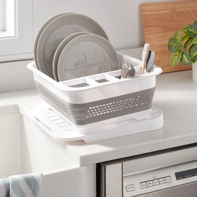 Plastic Collapsible Dish Rack With Drip Tray White - Brightroom™: Freestanding Drying Rack With Drain Board 3 Plastic Collapsible Dish Rack With Drip Tray White - Brightroom™: Freestanding Drying Rack With Drain Board