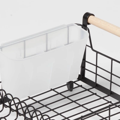 Metal Dish Rack With Powder Coated Finish And Rubber Wood Handles Black - Brightroom™: Freestanding Dish Drying Rack 4 Metal Dish Rack With Powder Coated Finish And Rubber Wood Handles Black - Brightroom™: Freestanding Dish Drying Rack - Image 2