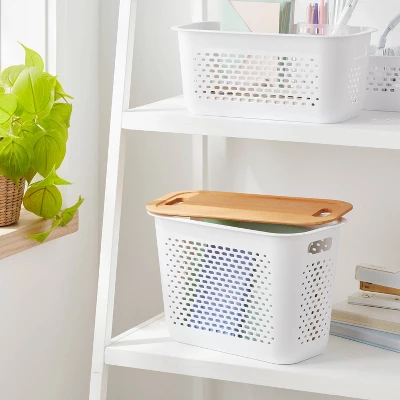 Narrow Bamboo Lid With Cutout Handles - Brightroom™: Decorative Storage Bin, Brown, No Assembly, 12.2" Height 3 Narrow Bamboo Lid With Cutout Handles - Brightroom™: Decorative Storage Bin, Brown, No Assembly, 12.2" Height