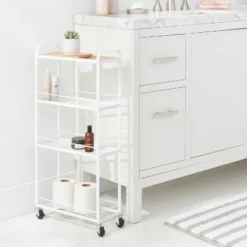 Skinny Storage Cart Matte White - Brightroom™: Iron Utility Cart, No Assembly, Narrow Profile