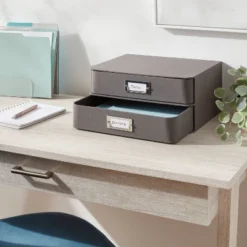 2 Drawer Decorative Fabric Box Charcoal - Brightroom: Rectangle, Paper & Polyester, Spot Clean, 6"x10"x13"