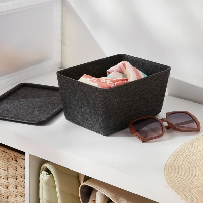 Lidded Felt With Lid Charcoal - Brightroom™: Rectangle Storage Basket, 20% Recycled Polyester, 8.25"x6.25"x4.125" 3 Lidded Felt With Lid Charcoal - Brightroom™: Rectangle Storage Basket, 20% Recycled Polyester, 8.25"x6.25"x4.125"
