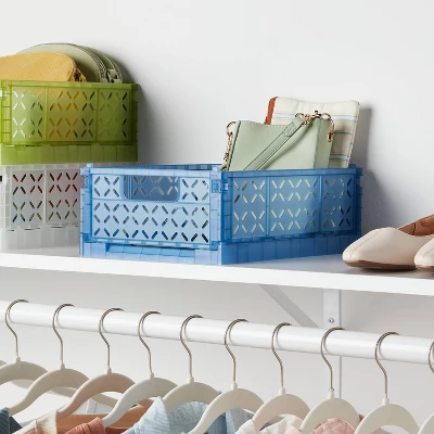 Rectangular Plastic Foldable Medium Crate Blue - Brightroom™ 3 Rectangular Plastic Foldable Medium Crate Blue - Brightroom™