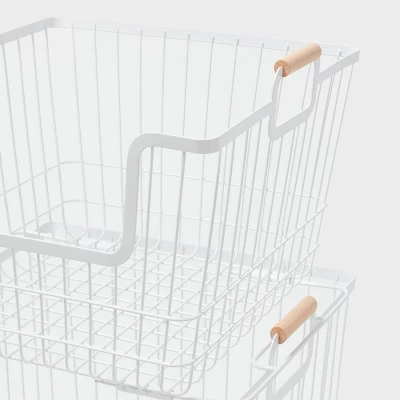 2pk Stacking Wire Laundry Baskets With Wooden Handles - Brightroom™ 4 2pk Stacking Wire Laundry Baskets With Wooden Handles - Brightroom™ - Image 2