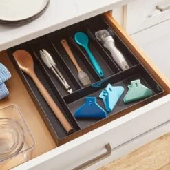 6 Compartment Plastic Drawer Flatware Organizer Black - Brightroom™: Silverware & Utensil Kitchen Drawer Tray
