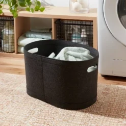 Brightroom 31 1.5bu Felt Laundry Basket Black - Brightroom™: Heavy Duty Clothes Basket, Polyester, 2 Handles, 3570 Volume