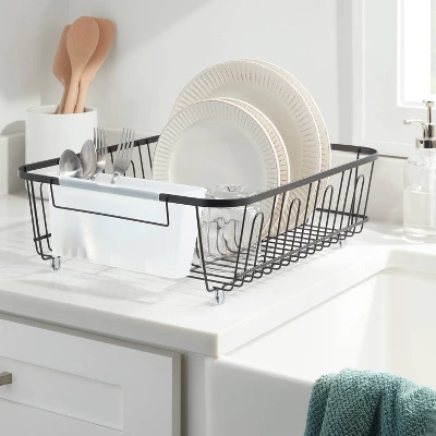 Large Steel Dish Drainer Black - Brightroom™: Powder-Coated Freestanding Rack With Utensil Holder 3 Large Steel Dish Drainer Black - Brightroom™: Powder-Coated Freestanding Rack With Utensil Holder