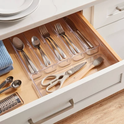 6 Compartment Plastic Drawer Flatware Organizer - Brightroom™: Clear In-Drawer Silverware Tray, Contemporary Style 3 6 Compartment Plastic Drawer Flatware Organizer - Brightroom™: Clear In-Drawer Silverware Tray, Contemporary Style