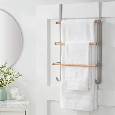 Over The Door Tiered Towel Rack With Wood - Brightroom™ 3 Over The Door Tiered Towel Rack With Wood - Brightroom™