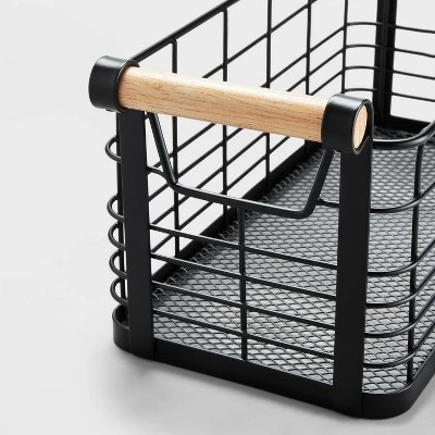 Rectangular Wire Natural Wood Handles Basket - Brightroom™ 4 Rectangular Wire Natural Wood Handles Basket - Brightroom™ - Image 2