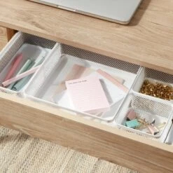 Mesh Desk Organizer White - Brightroom™: Steel Office Supplies Holder, Desk Drawer Organizer, 8"x8"x4.5"