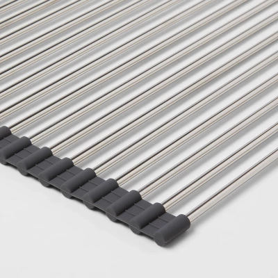 Over The Sink (Roll Away) Dish Drainer Silver - Brightroom™: Stainless Steel Drying Rack Mat, Hand Wash, 20.5"x13" 4 Over The Sink (Roll Away) Dish Drainer Silver - Brightroom™: Stainless Steel Drying Rack Mat, Hand Wash, 20.5"x13" - Image 2