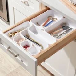 8pc Plastic Drawer Organizer Set White - Brightroom™: Modern In-Drawer Flatware Storage, Multiple Compartments, Dishwasher-Safe