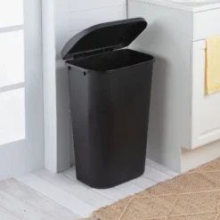 11.3gal Lift Top Waste Basket Black - Brightroom™: Kitchen Trash Can, Fingerprint-Resistant, Indoor Trash Bin