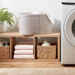 Brightroom 33 1.5bu Felt Laundry Basket Oatmeal - Brightroom™: Heavy Duty Clothes Basket With Handles, Polyester, 3570 Volume