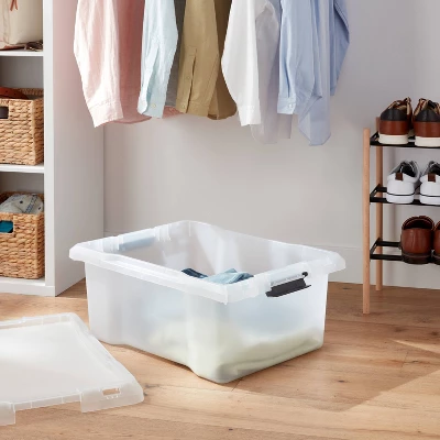 Medium Frosted Latching Storage Box - Brightroom™: Stackable Polypropylene Tote With Lid, 48L Capacity 3 Medium Frosted Latching Storage Box - Brightroom™: Stackable Polypropylene Tote With Lid, 48L Capacity