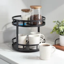 2-Tier Metal Lazy Susan Turntable Black - Brightroom™: Steel Round Serving Tray, Powder-Coated, Countertop/Tabletop