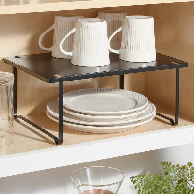 Metal Stacking Shelf With Powder Coated Finish Black - Brightroom™: Stackable Kitchen Storage Organizer, Shelf Riser 3 Metal Stacking Shelf With Powder Coated Finish Black - Brightroom™: Stackable Kitchen Storage Organizer, Shelf Riser