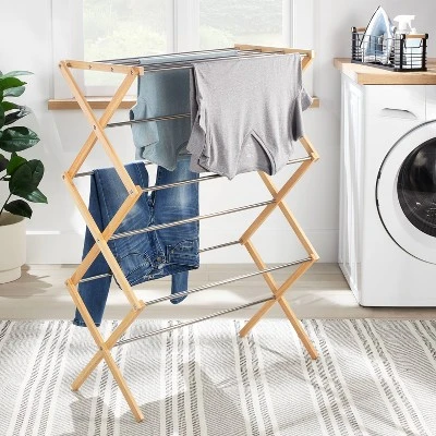 Rubber Wood And Stainless Steel Drying Rack - Brightroom™ 3 Rubber Wood And Stainless Steel Drying Rack - Brightroom™