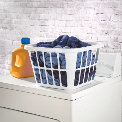 1.25bu Laundry Basket White - Brightroom™: Plastic Clothes Hamper With Built-In Handles, Medium Size, Portable Storage 3 1.25bu Laundry Basket White - Brightroom™: Plastic Clothes Hamper With Built-In Handles, Medium Size, Portable Storage